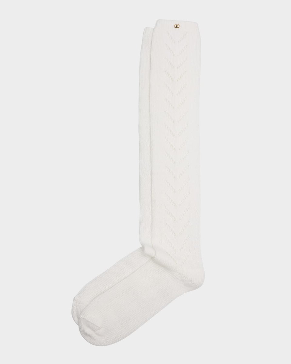 Cotton Pointelle Knee-High Socks